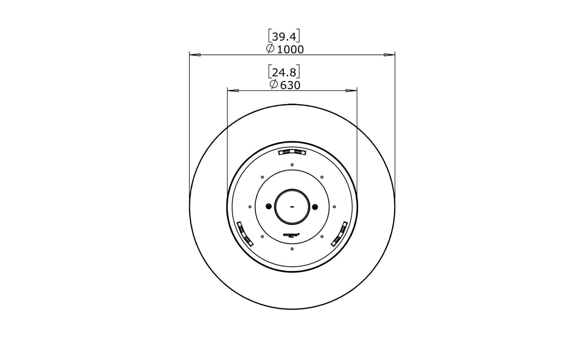 Technical drawing of the top of a fire pit with dimensions