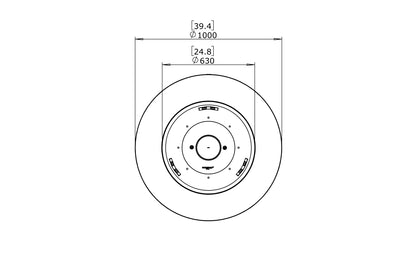 Technical drawing of the top of a fire pit with dimensions