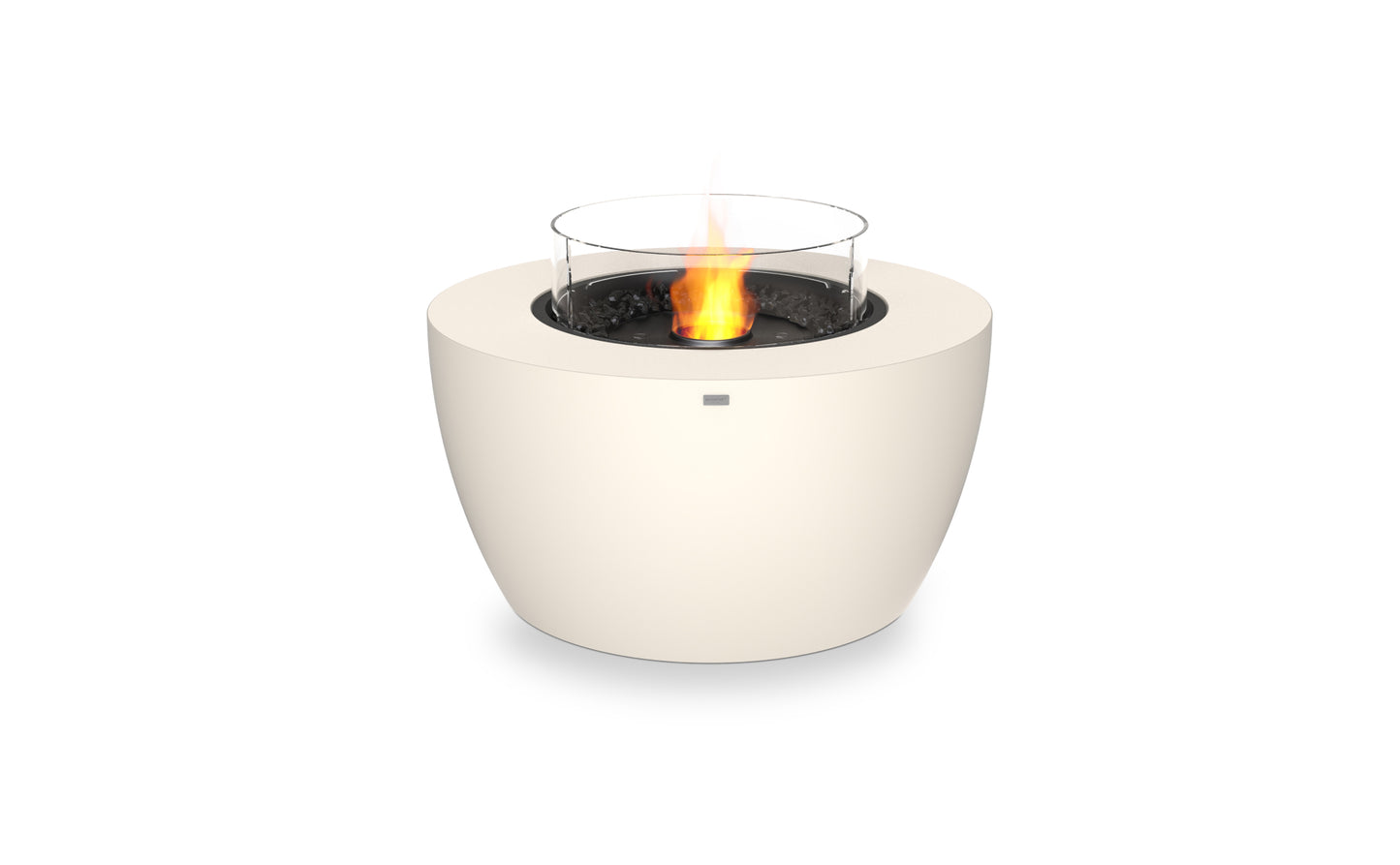 White fire pit with flames on a white background