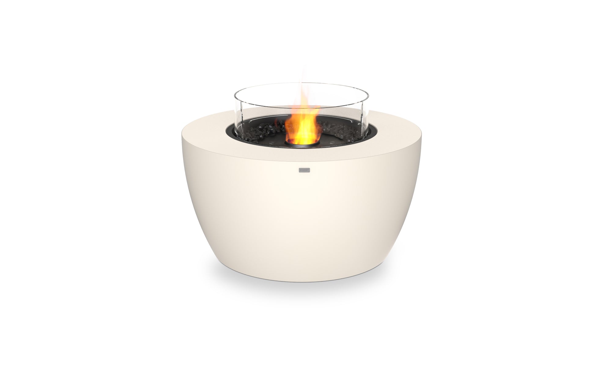 White fire pit with flames on a white background
