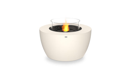 White fire pit with flames on a white background