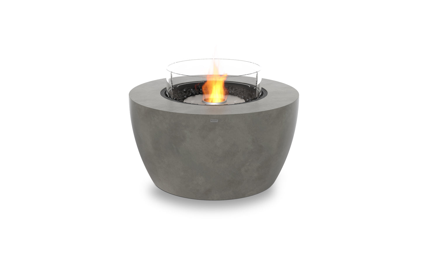 Concrete fire pit with flames on a white background