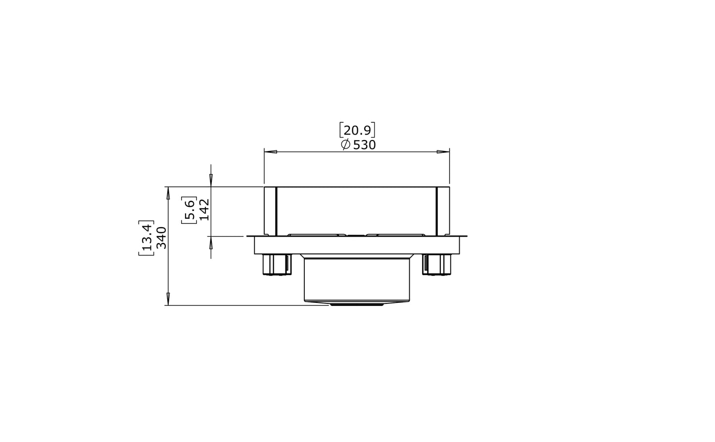 Technical drawing of a rectangular component with dimensions on a white background
