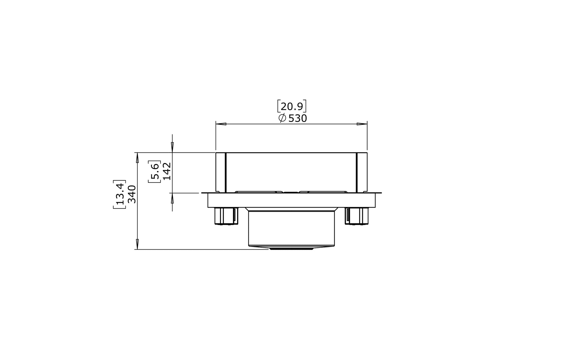 Technical drawing of a rectangular component with dimensions on a white background