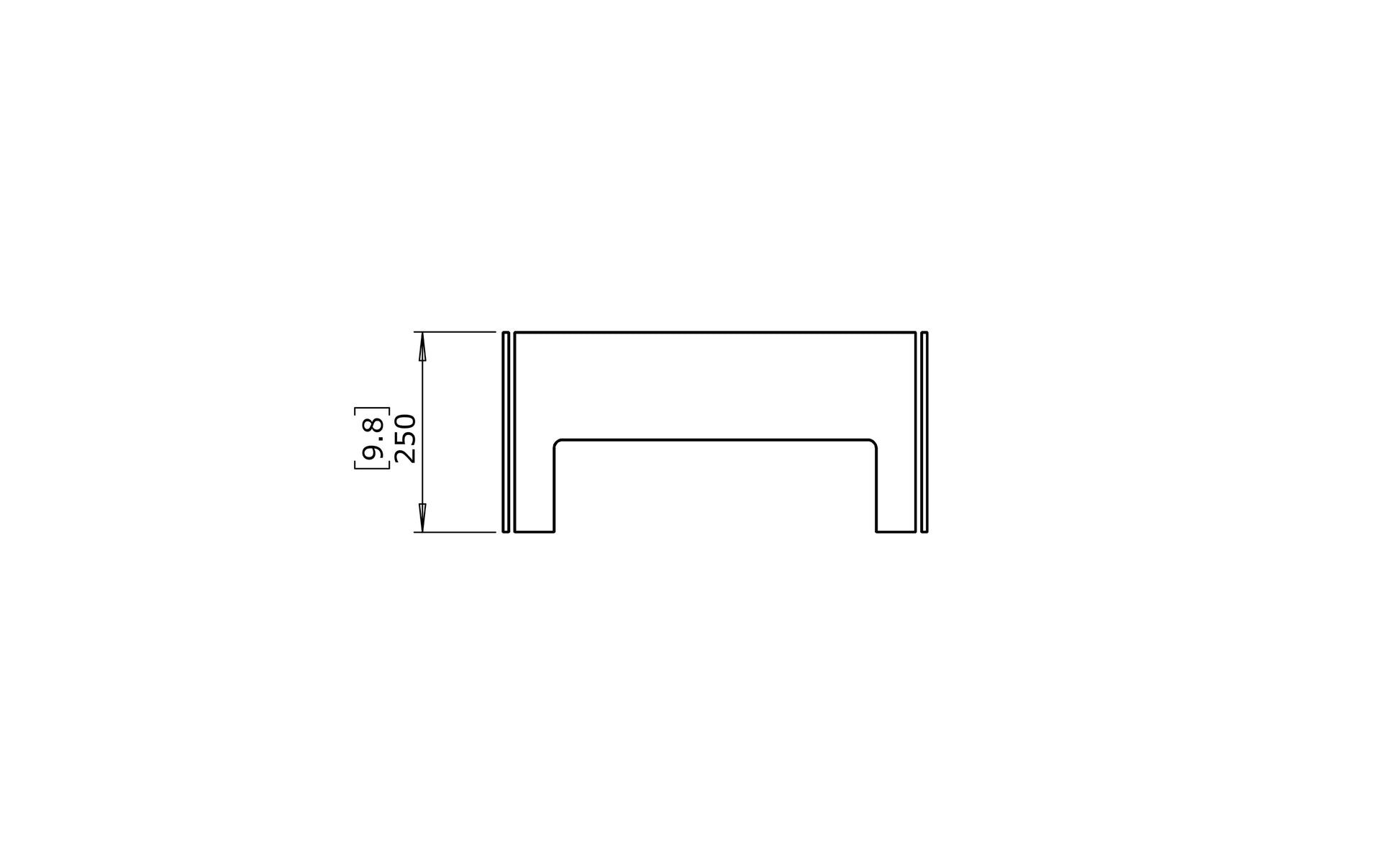 Technical drawing of a rectangular frame with dimensions on a white background