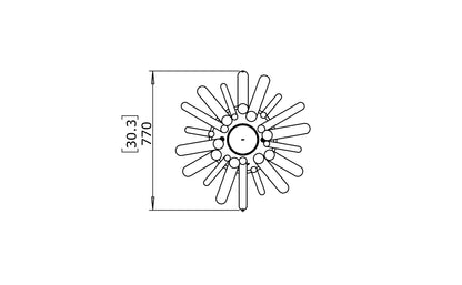 Technical drawing of the top of a fire pit with dimensions on a white background