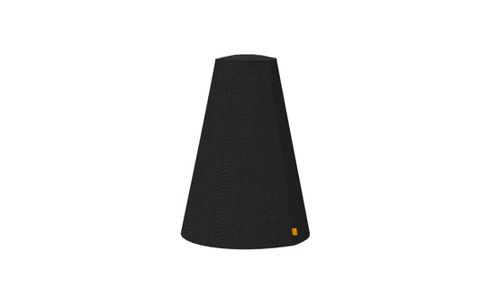 Black textured cone-shaped object on a white background