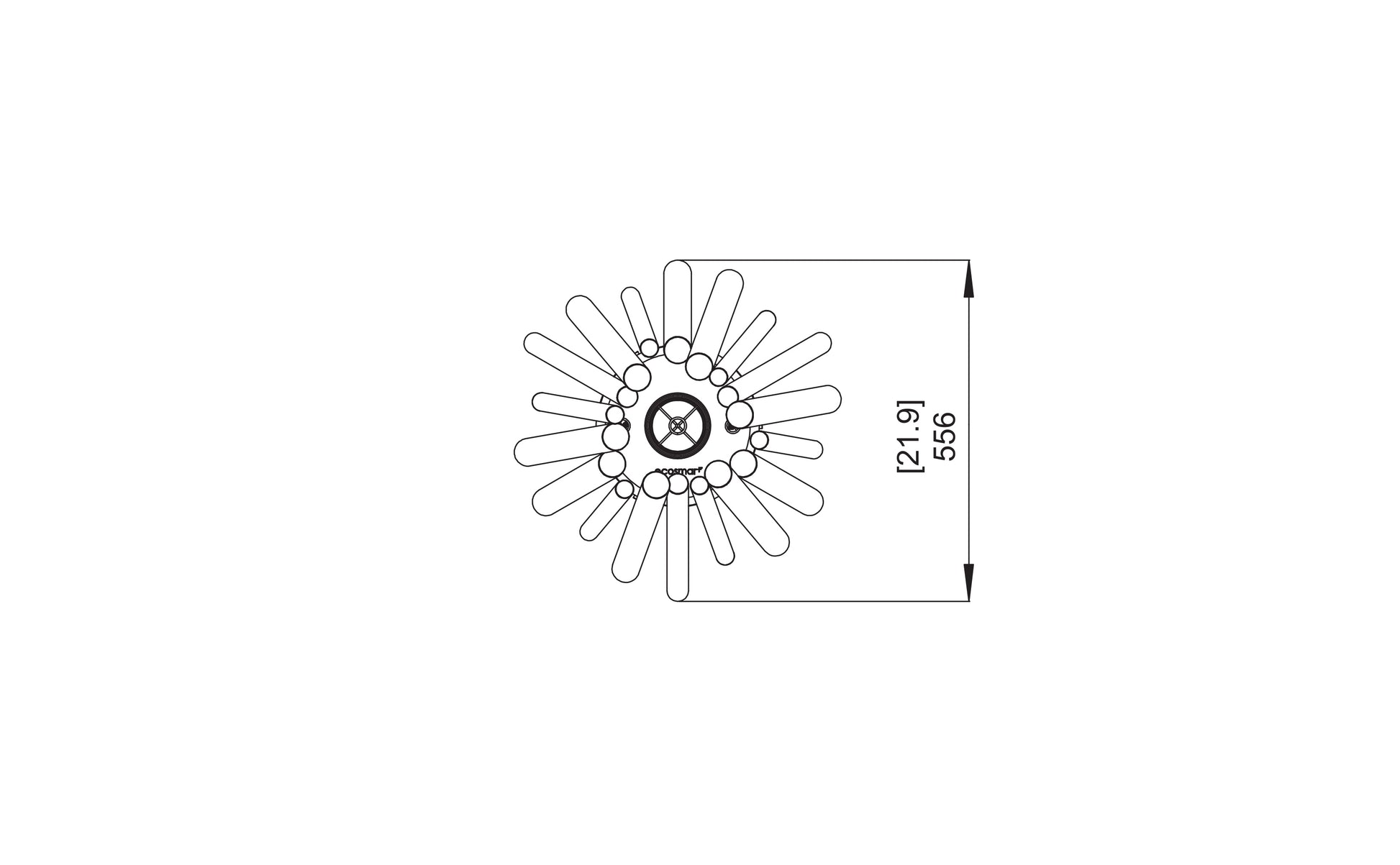 Technical drawing of a circular component with measurements on a white background