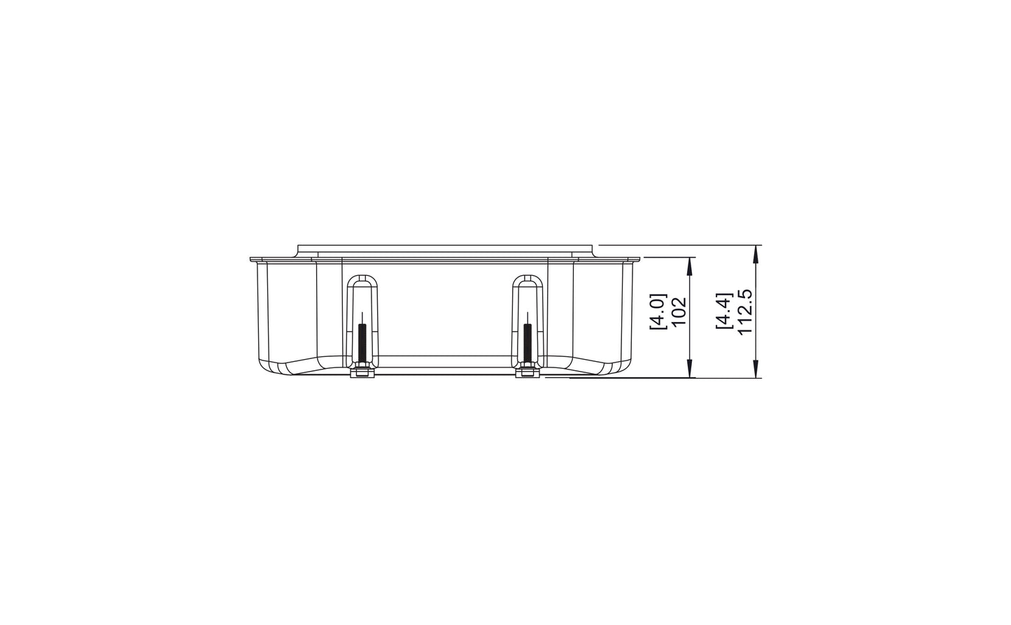 Technical drawing of a rectangular object with dimensions on a white background