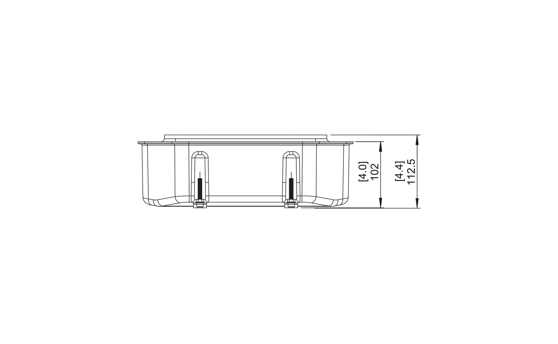 Technical drawing of a rectangular object with dimensions on a white background