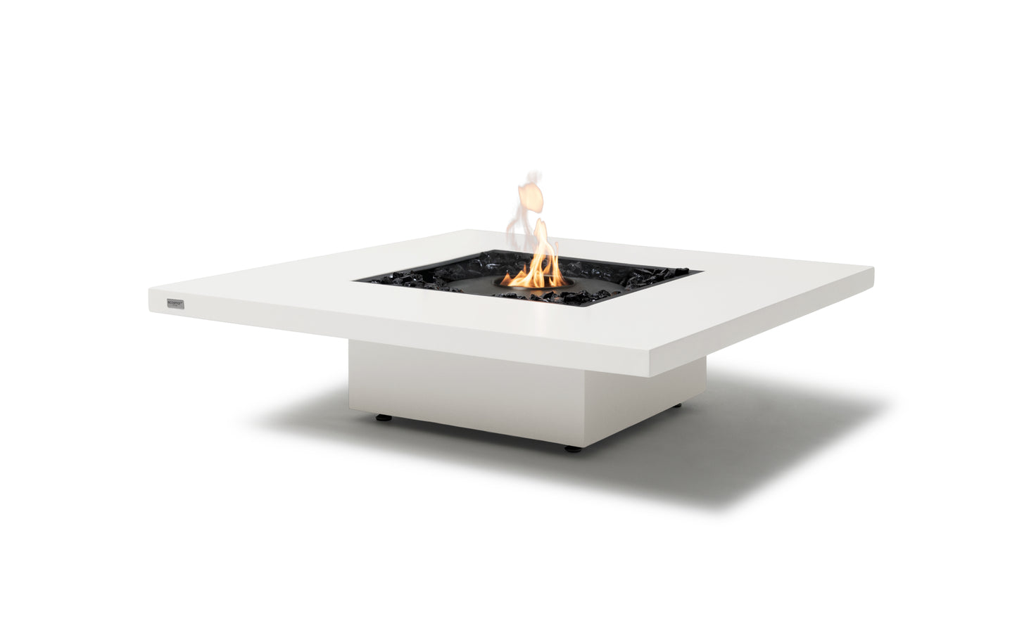 White fire pit table with flames on a white background
