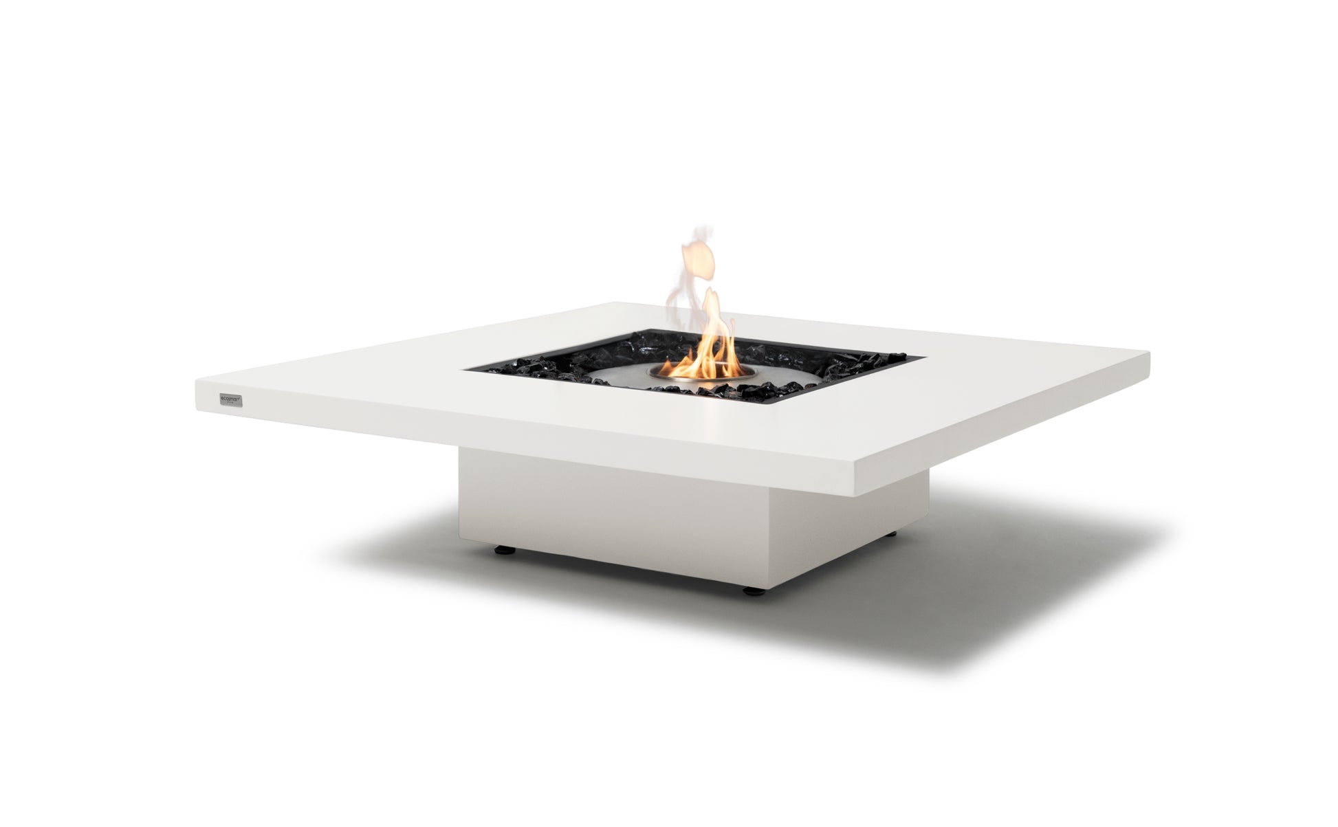 White fire pit table with flames on a white background