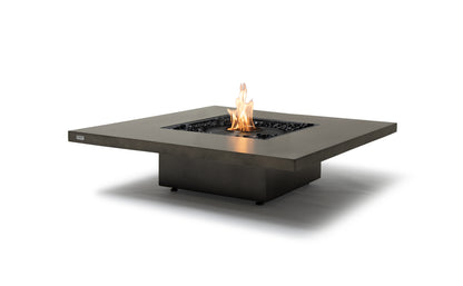 Square fire pit table with flames on a white background