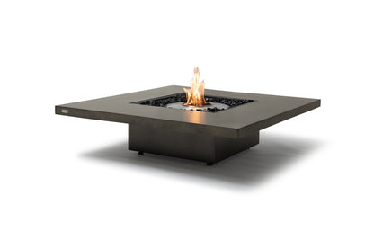 Square fire pit table with flames on a white background