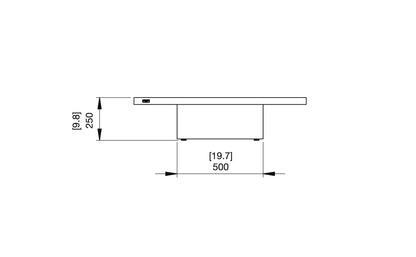 Technical drawing of a rectangular object with dimensions labeled