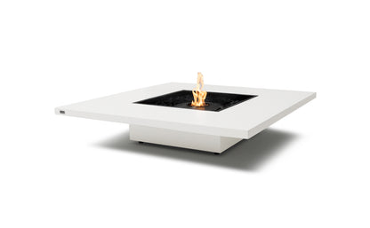 White fire pit table with flames on a white background