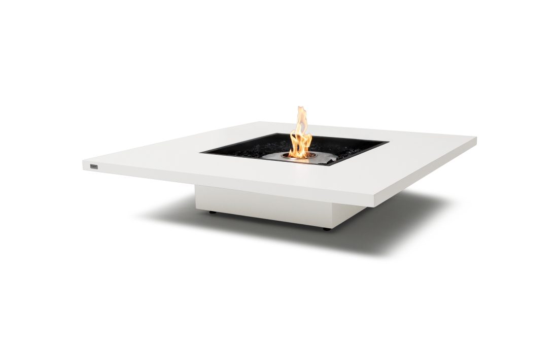 White fire pit table with flames on a white background