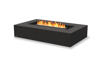 Black fire pit table with flames on a white background