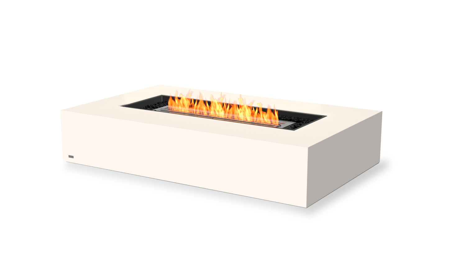 Hexagonal fire pit table with flames on a white background