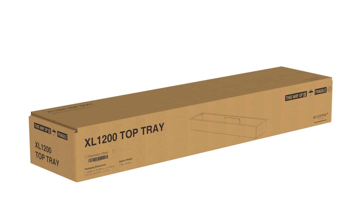 Cardboard box labeled 'XL1200 Top Tray' on a white background