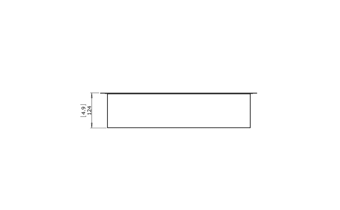 Technical drawing of a rectangular object with dimensions on a white background