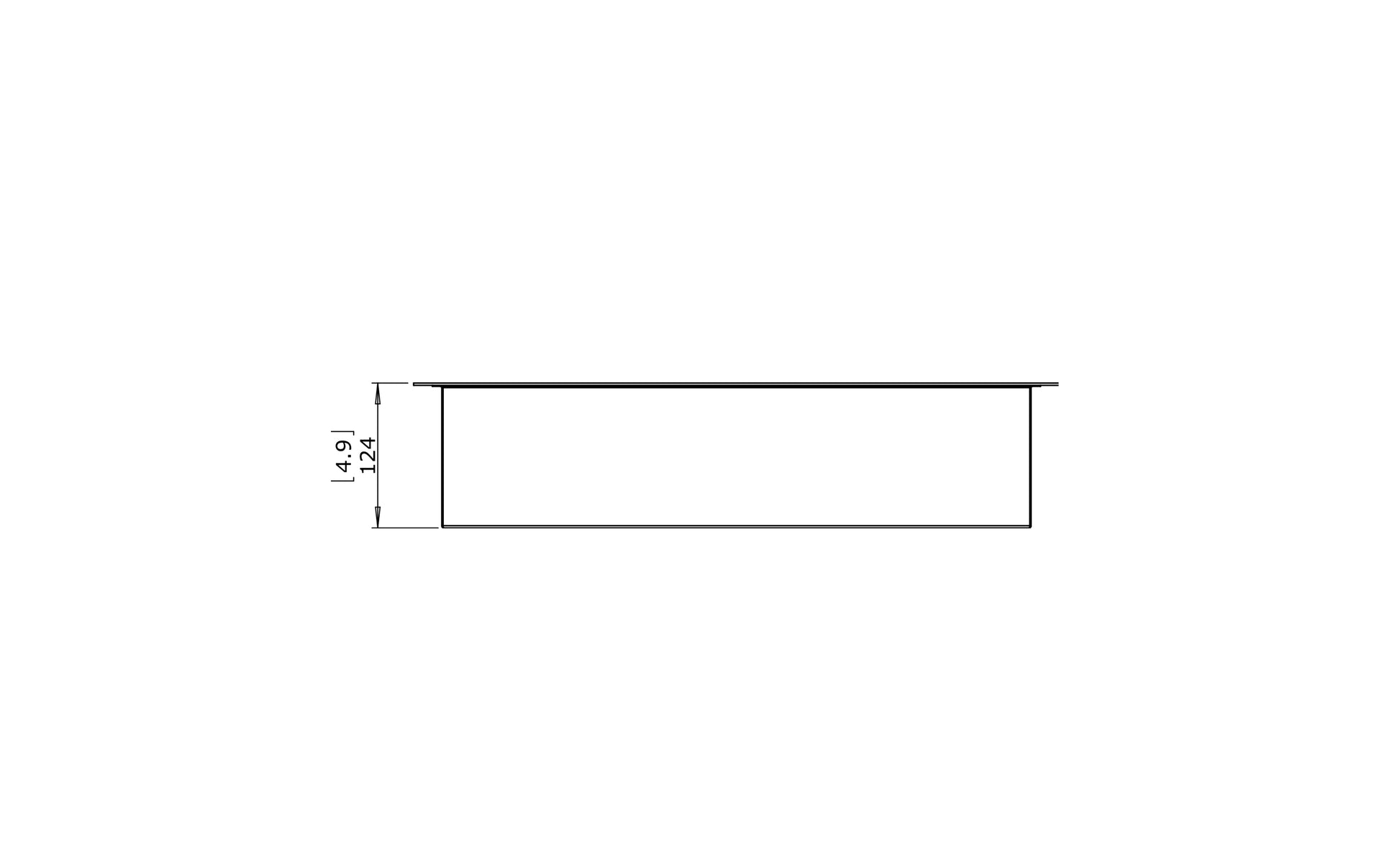Technical drawing of a rectangular object with dimensions on a white background