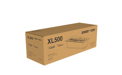 Cardboard box with 'XL500' branding on a white background