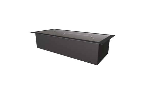 Black rectangular fire pit table on a white background