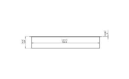 Technical drawing of a rectangular component with dimensions on a white background