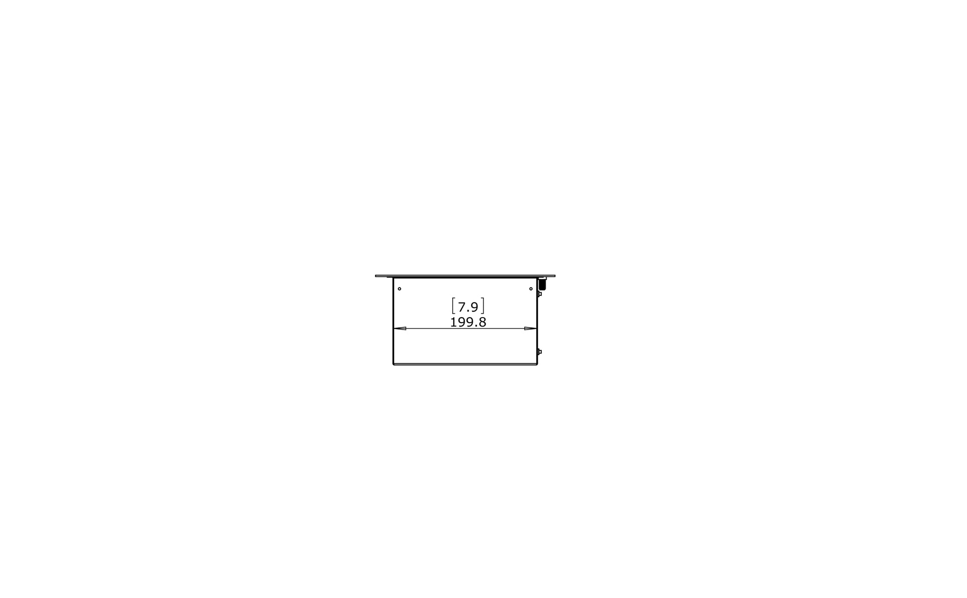 Technical drawing of a rectangular object with dimensions on a white background