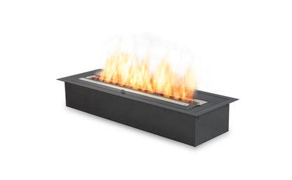 Black fire pit with flames on a white background