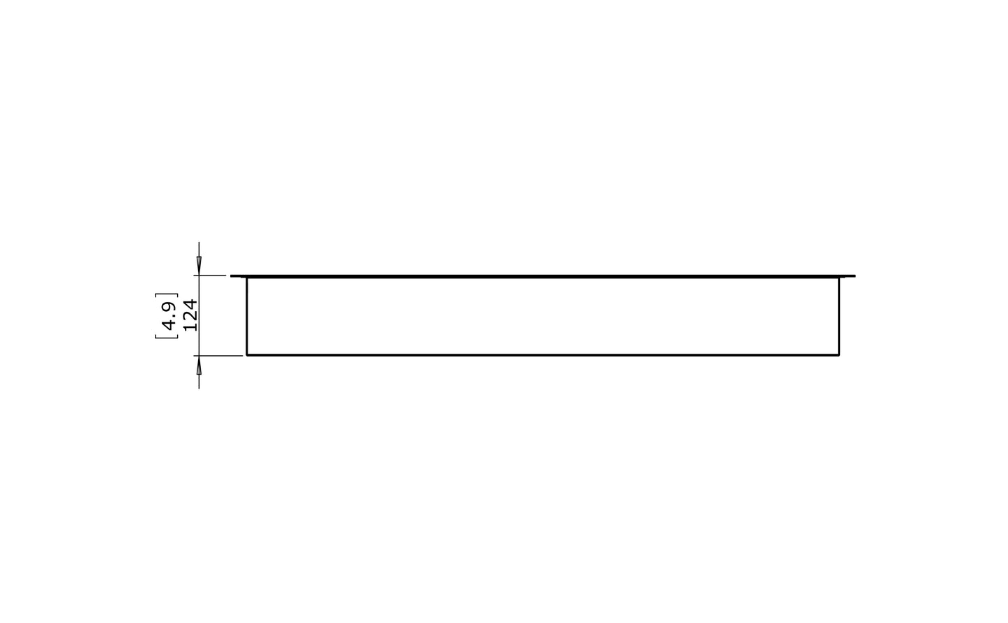 Technical drawing of a rectangular component with dimensions
