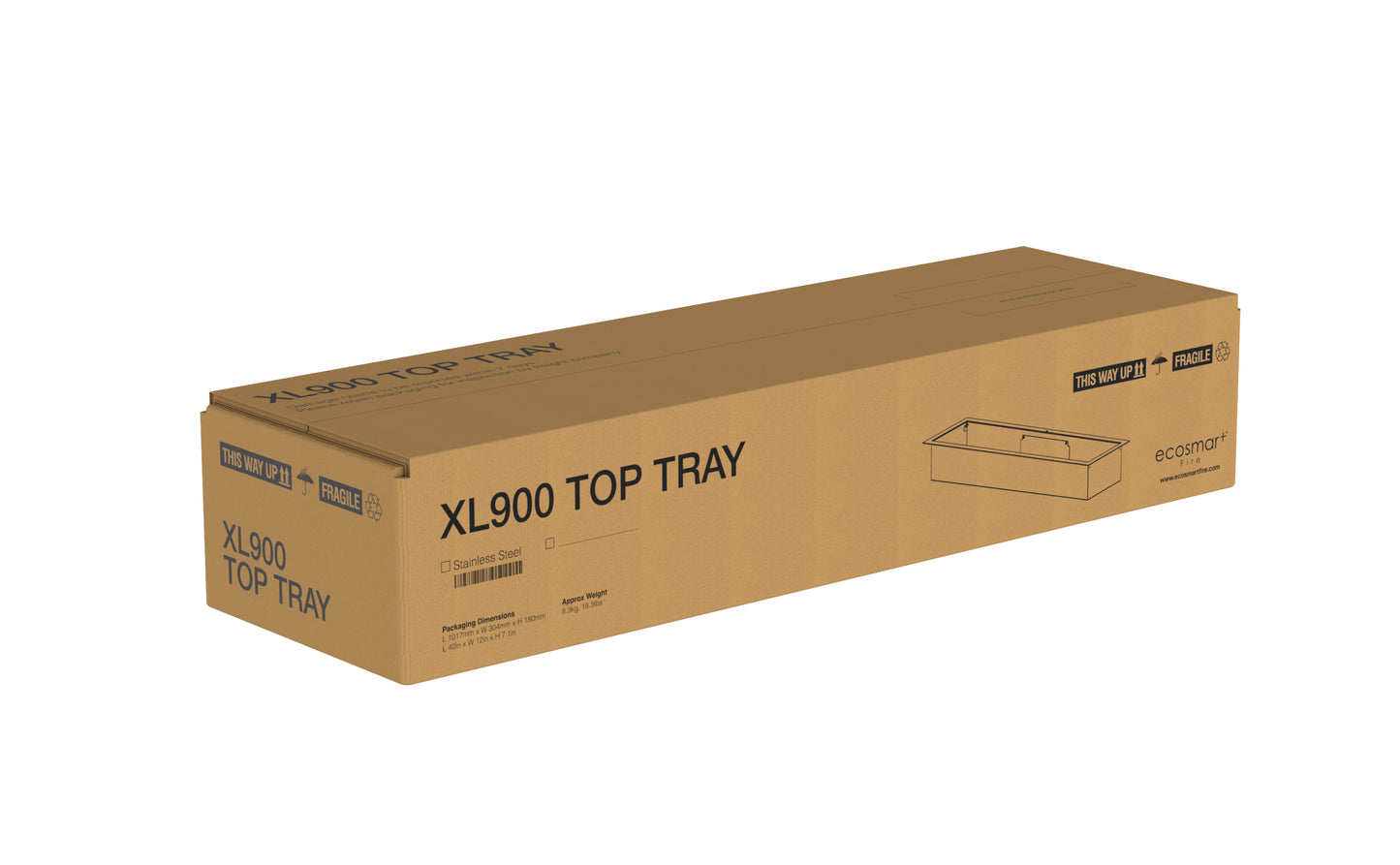 Cardboard box labeled 'XL900 Top Tray' on a white background