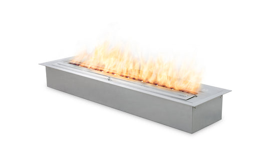 Rectangular fire pit with flames on a white background