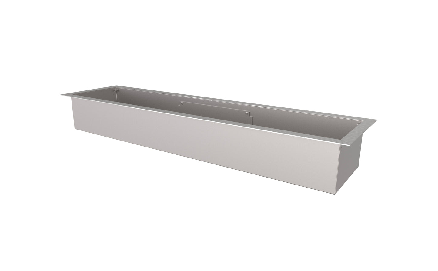 Rectangular metal trough on a white background