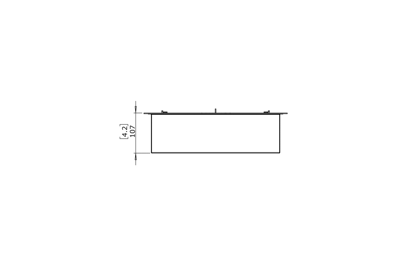 Technical drawing of a rectangular object with dimensions on a white background