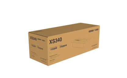 Cardboard box with 'XS340' branding on a white background