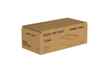 Cardboard box labeled 'XS340 Top Tray' on a white background