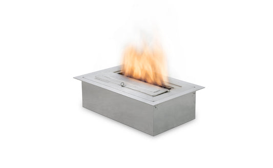 Rectangular fire pit with flames on a white background