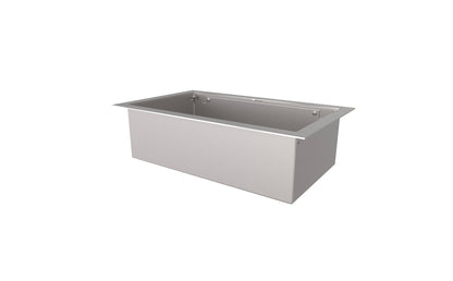 Stainless steel kitchen sink on a white background